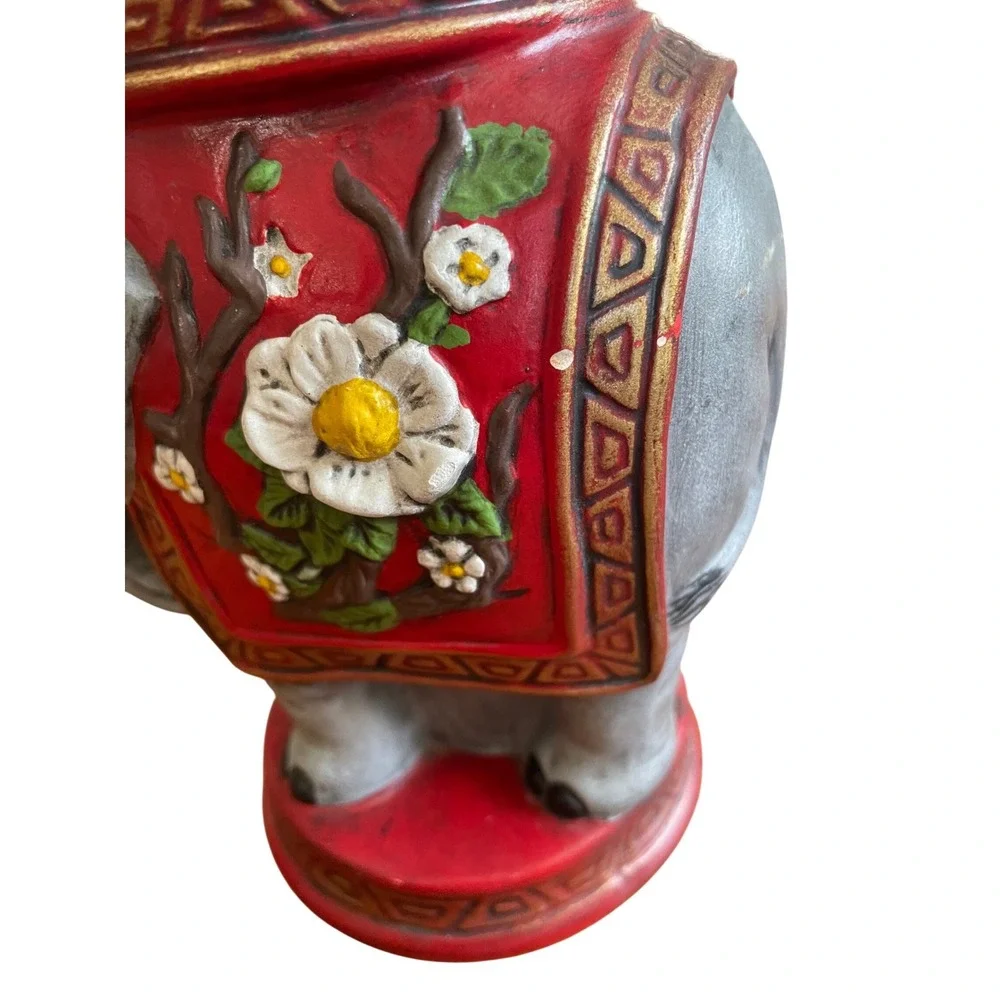 Vintage Ceramic Elephant Planter Red Floral Decorative Tabletop Accent 1970s Pot